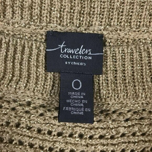 Chicos Travelers Womens Sweater Size 0 Small 4 Gold 3/4 Dolman Sleeve Open Knit - Picture 3 of 7
